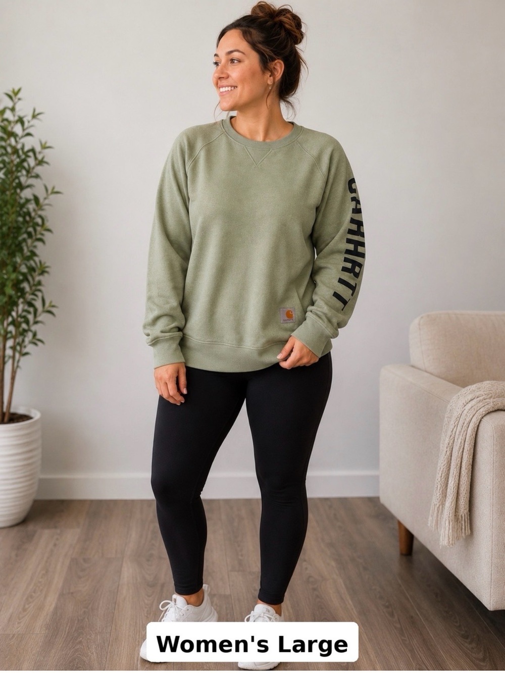 Carhartt Olive Green Logo Sleeve Crewneck Sweatshirt